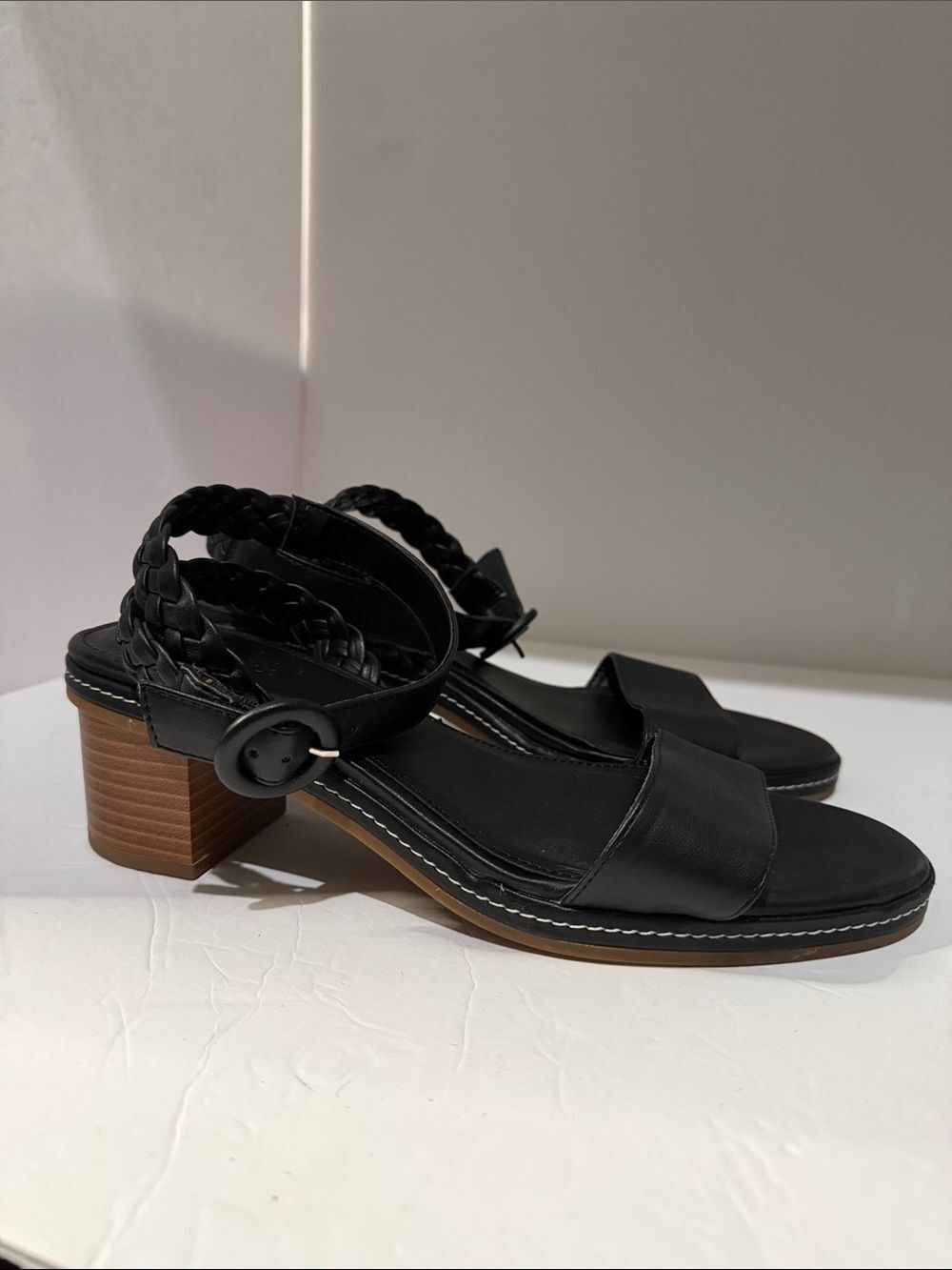 Splendid Black Braided Strap Block Heel Sandals